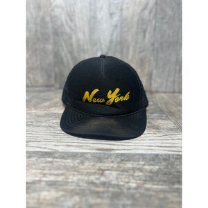 Vintage Script New York Black Distressed Tucker Hat Snapback 90s Streetwear